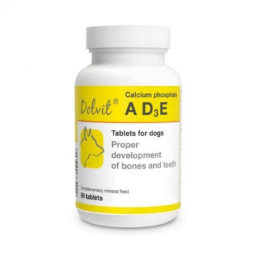 Minerālu papildbarība suņiem Dolfos Dolvit Calcium phosphate ADзE vitamīnu un minerālvielu preparāts kalcija fosfāts ADзE 90 tab
