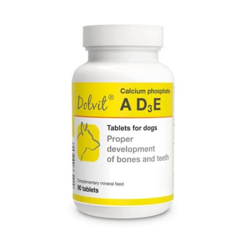 Minerālu papildbarība suņiem Dolfos Dolvit Calcium phosphate ADзE vitamīnu un minerālvielu preparāts kalcija fosfāts ADзE 90 tab