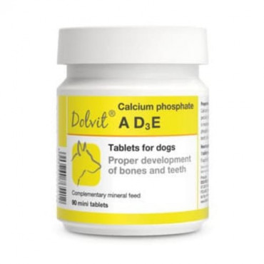 Minerālu papildbarība suņiem Dolfos Dolvit Calcium phosphate ADзE vitamīnu un minerālvielu preparāts kalcija fosfāts ADзE 90 mini tab