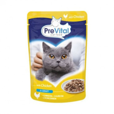 Konservi kaķiem PreVital Pouch for adult cat with Chicken in Gravy, vistas gaļa mērcē 100 g