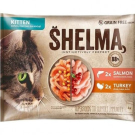 Konservi SHELMA kitten  turkey, salmon in gravy- kaķēniem tī..