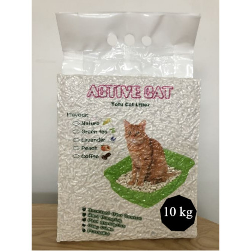 Absorbējošās granulas kaķu pakaišiem Active Cat tofu green tea no dabīgām sojas šķiedrām 10 kg