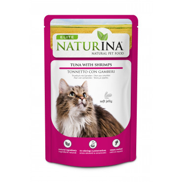NATURINA ELITE - konservi kaķiem tuncis ar garnelēm želejā 70 g.