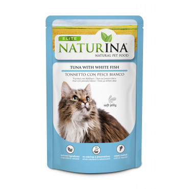 NATURINA ELITE - konservi kaķiem tuncis ar baltām zivīm želejā 70 g.