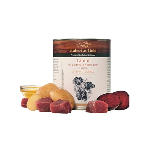 Konservi suņiem Hubertus Gold Lamb & Potato ar jēru, kartupeļiem, biešu un linsēklu eļļu 800 g