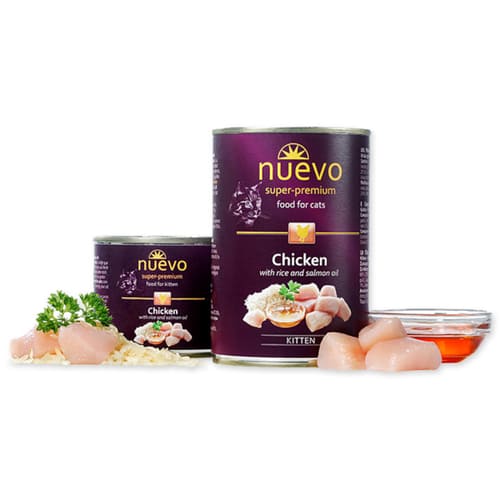 Konservi kaķēniem nuevo Kitten Chicken and Salmon oil ar vistas gaļu un laša eļļu 200 g